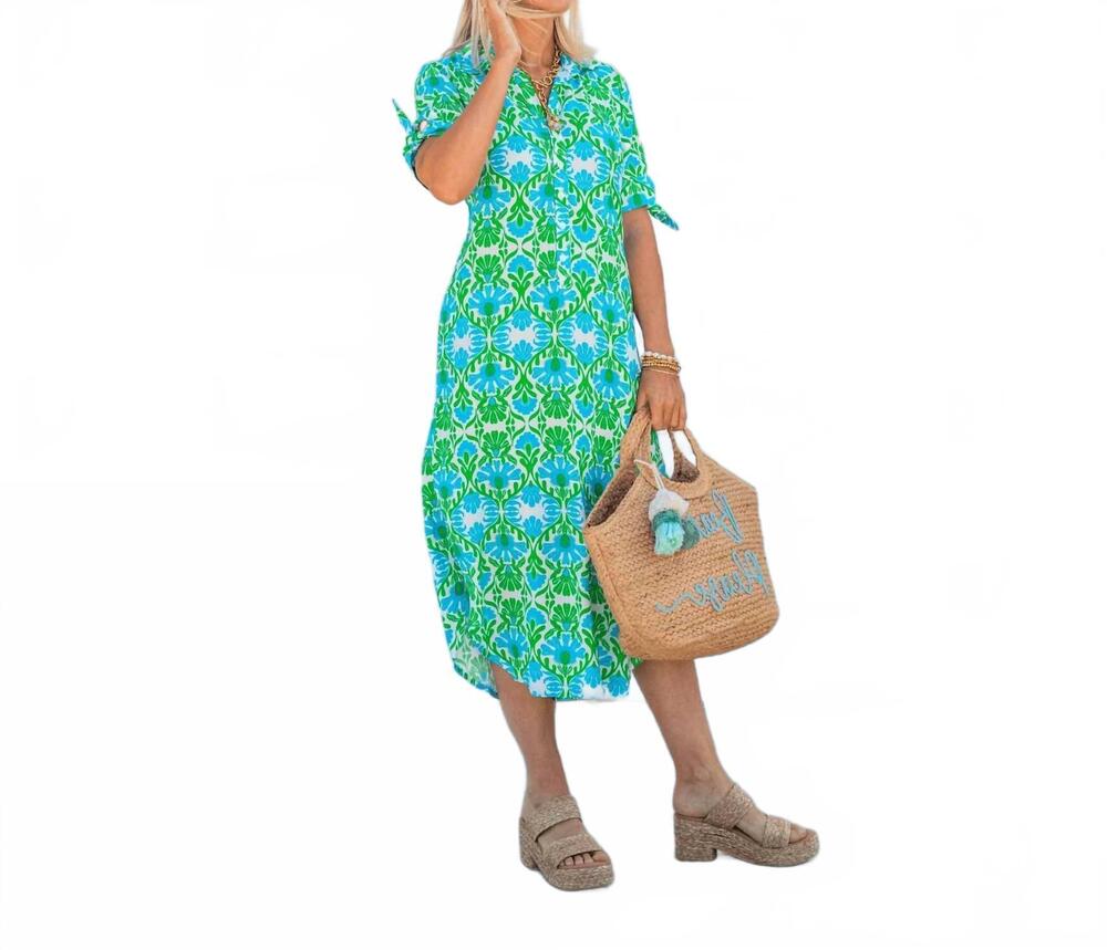 NEW LA MER LUXE hailey midi button front dress in green
